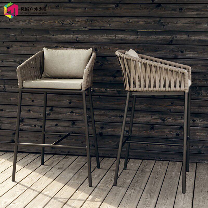 Outdoor Bar Chair Rattan Chair Outdoor Restaurant Bar Back Chair Leisure Bar Stool Net Red High Stool Cafe