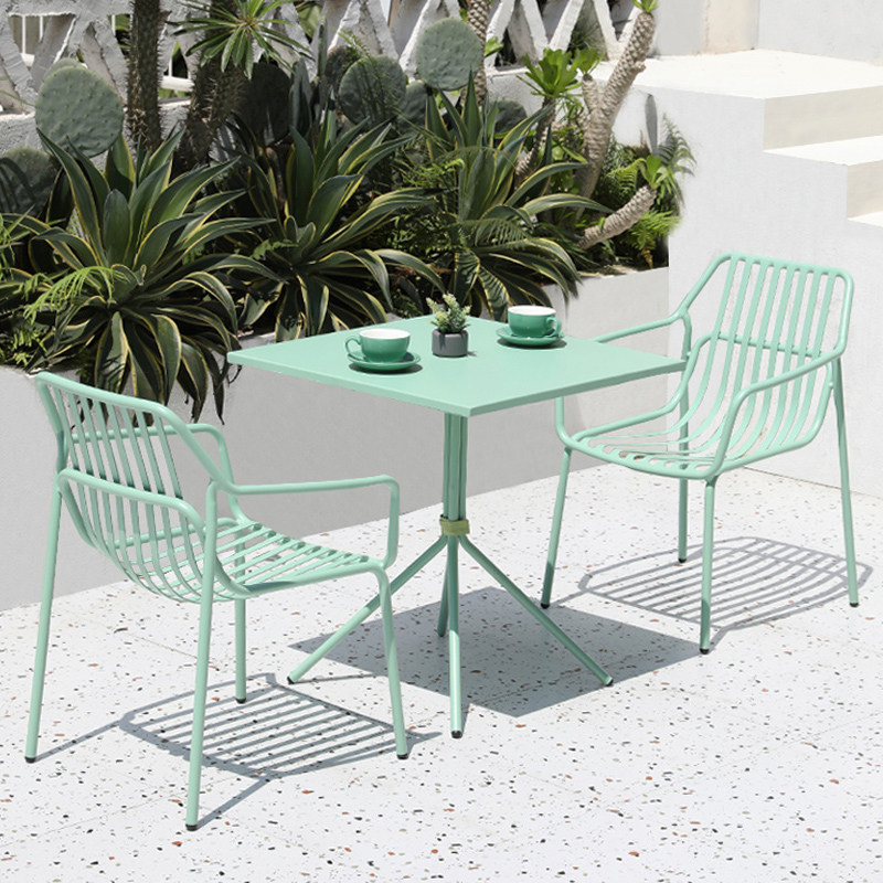 All-aluminum outdoor tables and chairs courtyard garden outdoor milk tea shop cafe leisure table chairs balcony three-set combination