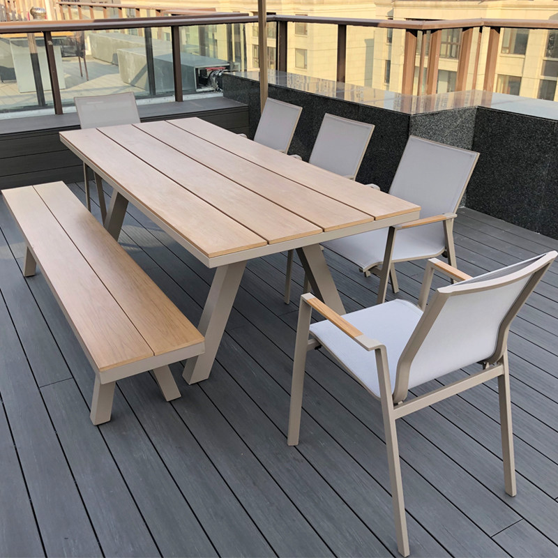 Outdoor tables and chairs furniture villa garden plastic wood dining table open-air anti-corrosion wood large long table outdoor garden yard terrace