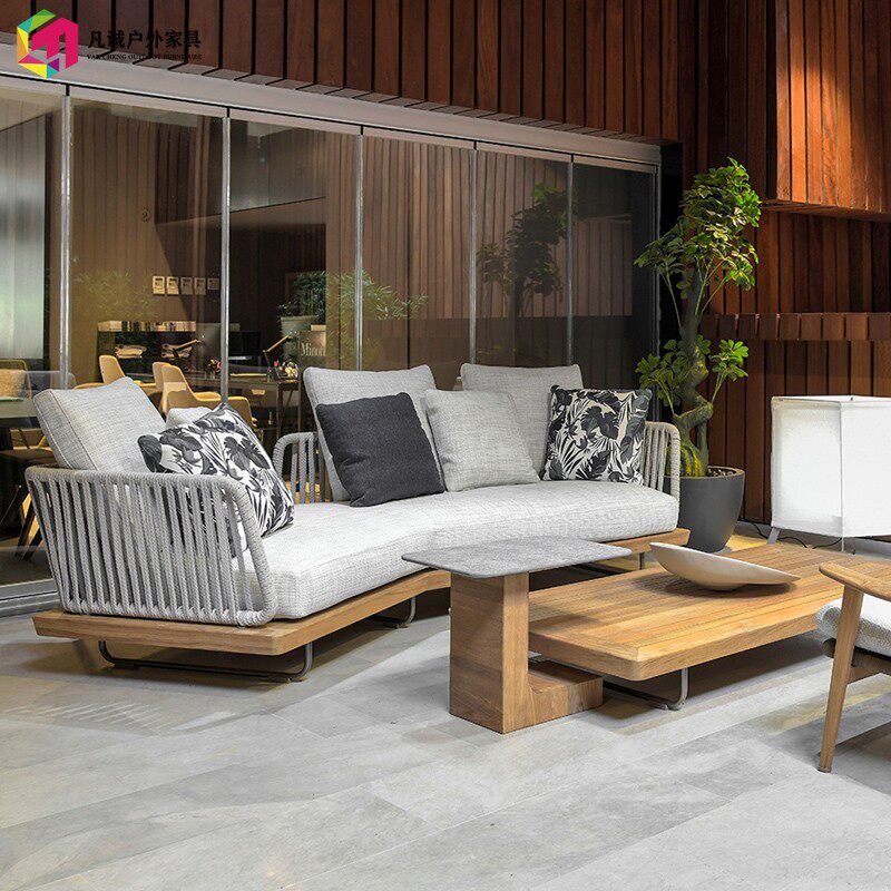 Outdoor sofa courtyard open-air anticorrosive wood teak rattan chair leisure furniture waterproof sunscreen designer rattan sofa