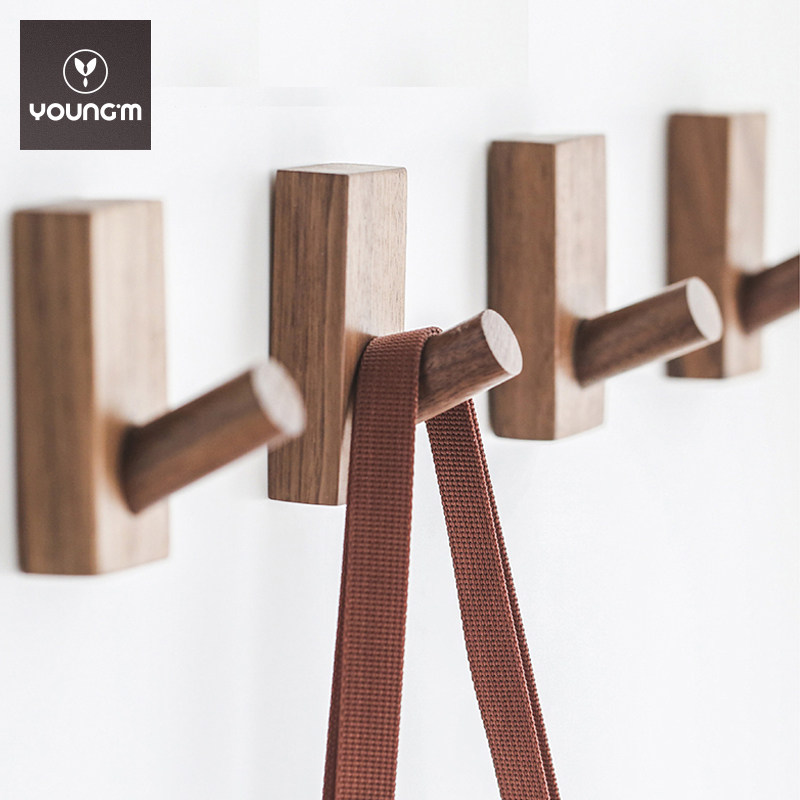 Nordic solid wood hook creative wall wall hanging doorway entrance wall wooden hanging clothes hook clothes sticky hook free of punching