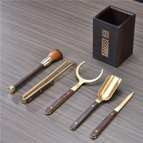 Copper wood tea clip tea set tea storage tube tea ceremony six gentlemen black sandalwood tea tweezers tea brush tea knife tea spoon cup fork