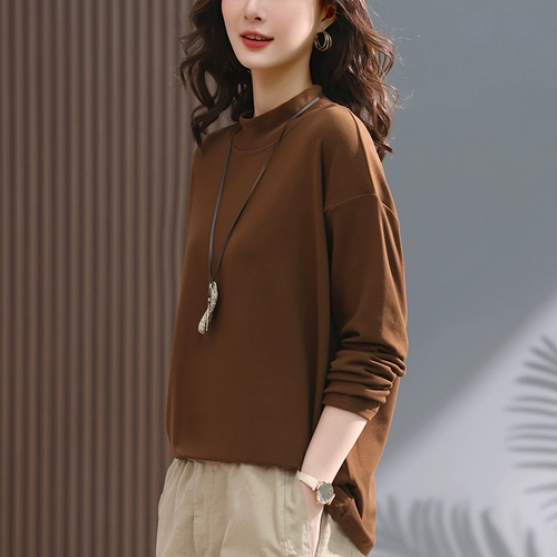 Осенний тонкий приятный телу лонгслив для матери, футболка, большой размер, для среднего возраста, в западном стиле