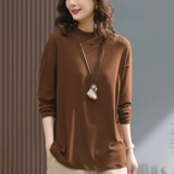 Осенний тонкий приятный телу лонгслив для матери, футболка, большой размер, для среднего возраста, в западном стиле