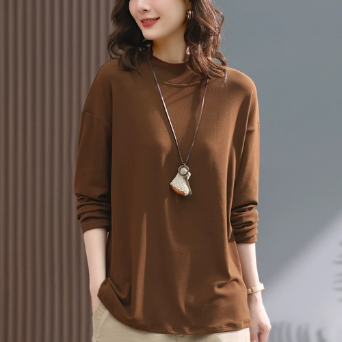 Осенний тонкий приятный телу лонгслив для матери, футболка, большой размер, для среднего возраста, в западном стиле