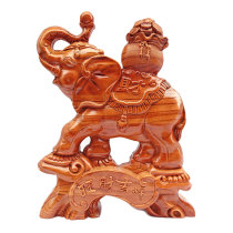 Peach Wood elephant ornaments Zhaicai office table town house a pair of solid wood carved Feicheng elephant absorbent living room decorations