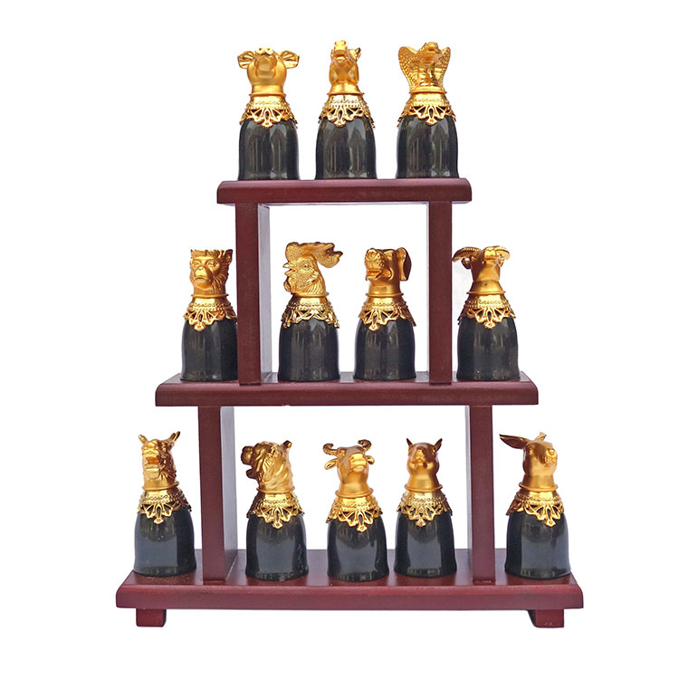 Ink Jade Decorated Wine Glass Natural Jade Tea Cup Duozodiac Creative Personality Suit Home Liquor Retro Chinese Style