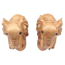Peach wood carving a pair of elephant ornaments Zhaicai town house home living room wine cabinet auspicious solid wood absorbent elephant