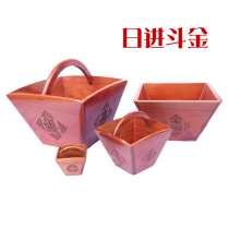 Peach Wood day into the gold ornaments rice bucket Sifang Shengzi old-fashioned solid wood antique Zhaocai home store home accessories