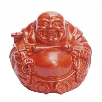 Peach wood carved big belly Maitreya Buddha ornaments Buddha statues dedicated to living room office solid wood car Buddha