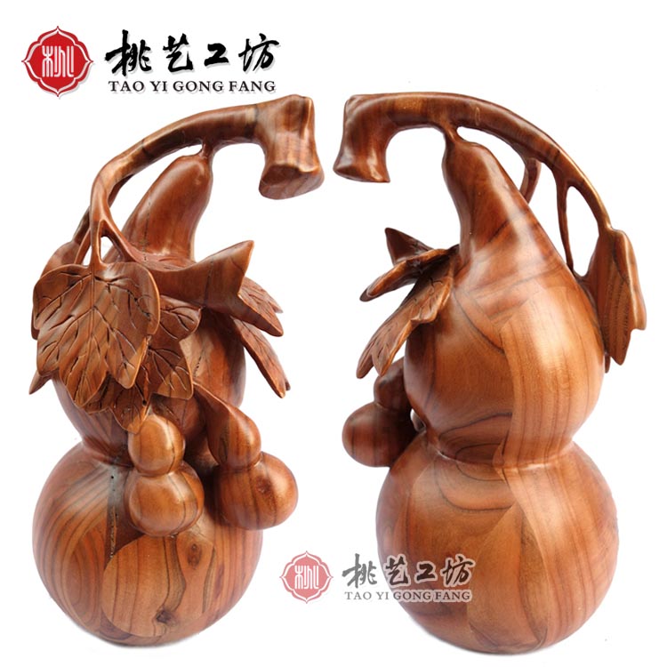 Peach Wood Carved Gourd Pendulum Piece Large Number Living Room Bedroom Fattening Town Residence of the Furniture Home TV Cabinet Craft Decorations