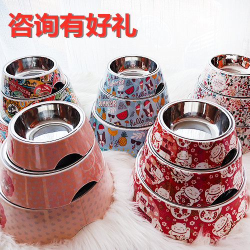 Pet Bowl Cat Basin Pooch Bowl Stainless Steel Cat Bowl Double Rice Bowl Pet Food Basin Big