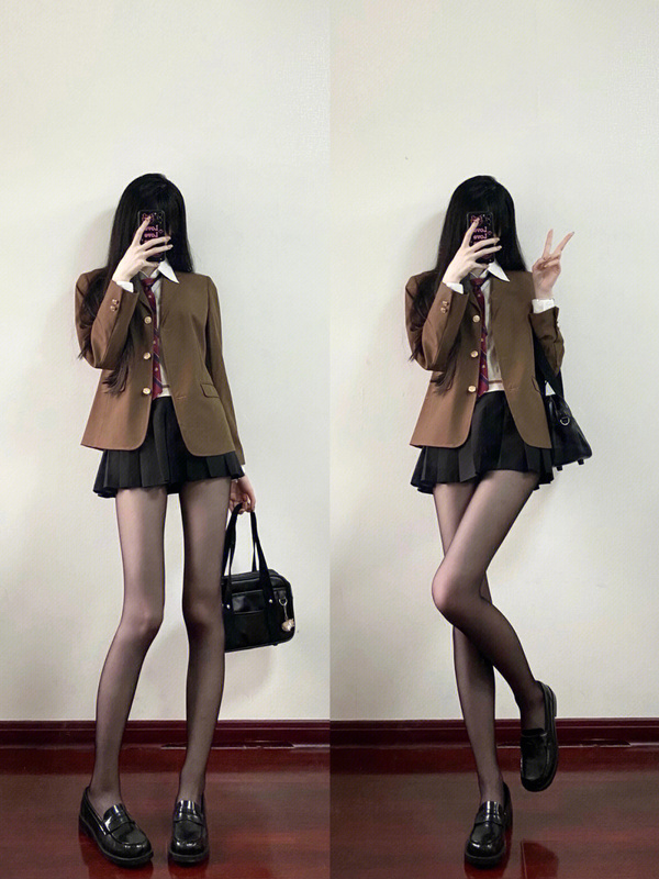 Jk Uniform Suit Skirt Halloween Cos Costume Schoolgirl Brown Blazer Women's Long-Sleeved Suit Jacket Women
