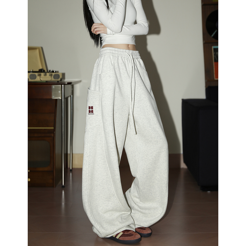 Manyston American-Style Drawstring Sweatpants for Women, Autumn and Winter, Petite, Loose, Casual, Wide-Leg Sweatpants Manyston American-Style Drawstring Sweatpants for Women, Autumn and Winter, Petite, Loose, Casual, Wide-Leg Sweatpants