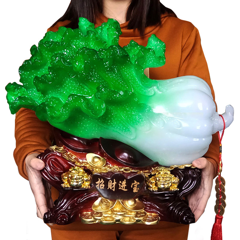 Large jade cabbage ornaments lucky treasure Home decorations Wine cabinet entrance living room furnishings New store opening gifts