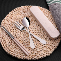 Creative cute stainless steel portable tableware set chopsticks portable three-piece set fork spoon chopsticks box students