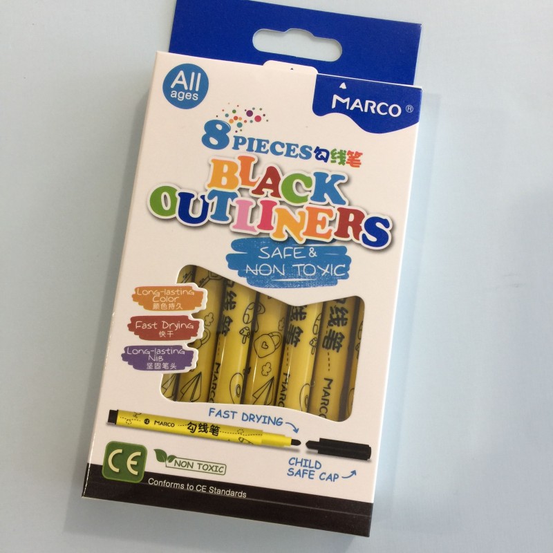 MARCO MARCO black Hook pen children's primary school drawing drawing drawing drawing brush Hook pen water-based odorless marker pen drawing mark fine McPen drawing line hand-drawn water-based marking pen