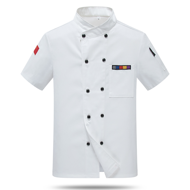 ngắn tay nam mùa hè váy Chef và phụ nữ sau khi thống nhất workclothes nhà hàng bánh quần áo bếp khách sạn đầu bếp của