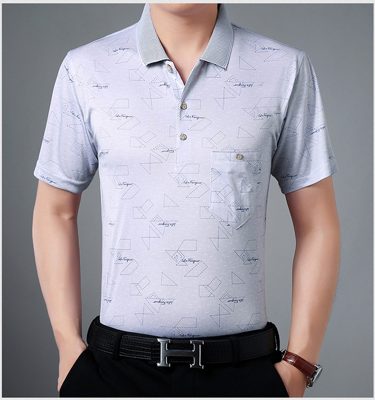 Bố mùa hè tay ngắn băng lụa áo thun nam mùa hè 40-50 tuổi trung niên quần áo nửa tay nửa quần áo trung niên nam áo thun nam big size