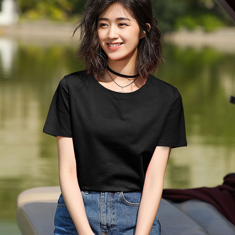 Black / CottonShort sleeve T-shirt female easy pure cotton jacket summer wear Half sleeve white T 桖 Women's wear 2021 new pattern tide Solid color Slubby cotton