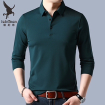 Mulberry Silk T Shirt Mens Lower Middle Aged Mens Dad Clothing Fall Real Silk Long Sleeve Blouse Thin Ice Silk Trend Body