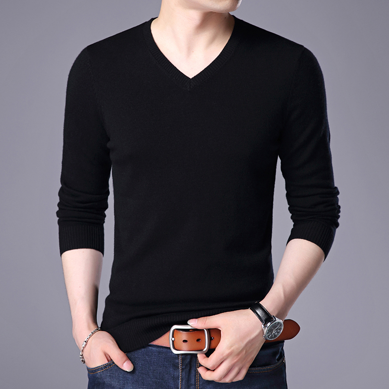 Goat sweatshirt male V collar pure color Korean version sweater men's V collar long sleeve thin undertych jersey undershirt spring autumn-style T-shirt