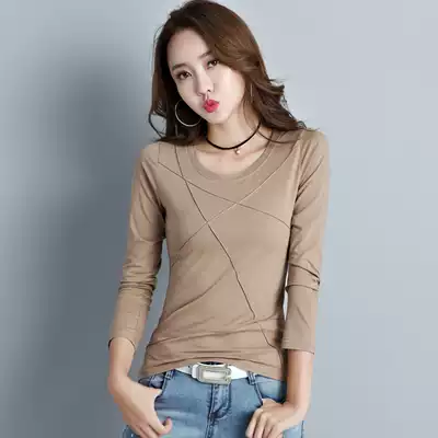 2021 Spring and Autumn New Round Neck Slim Base shirt long sleeve Korean version of Joker white T-shirt women cotton T-shirt