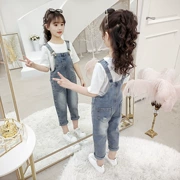 Cô gái mùa hè 5 quần yếm denim 7 bộ 8 trẻ em 9 mùa hè 12 tuổi Cô gái 7 nước ngoài 6 bình thường hai mảnh - Quần jean