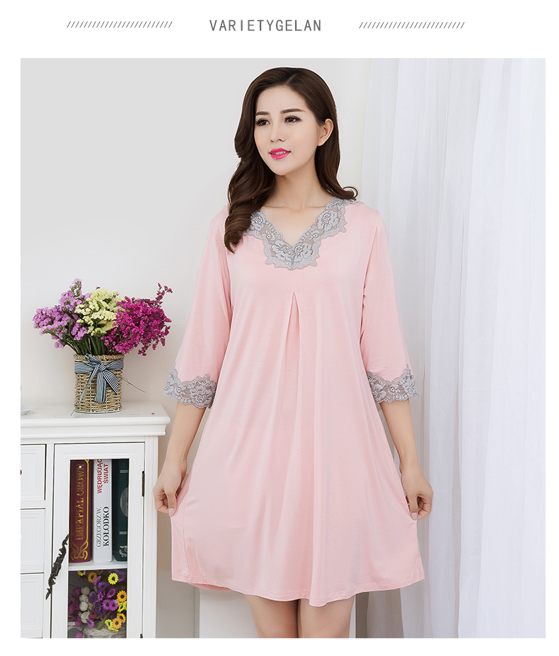 Váy ngủ bằng sợi tre nữ mùa hè bảy điểm tay áo váy mới ren nhà dịch vụ nữ tay áo kích thước lớn đồ ngủ phụ nữ váy mùa thu đầm suông đẹp