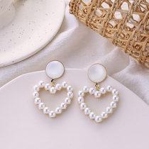 Senior sense of love pearl earrings girl Japanese 925 silver needle temperament Joker heart earrings without ear hole ear clip