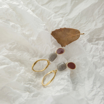 Island and warm sun vintage amber earrings female Korean niche style texture geometric studs earrings earrings without earrings