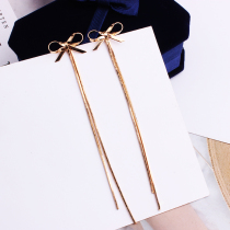 Korean temperament bow long tassel earrings stud fashion simple versatile personality earring ear clip female