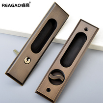 Pure copper light luxury shift door lock indoor sliding door New Chinese embedded wooden door hook lock mute kitchen door handle all copper
