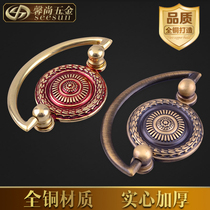 All copper drawer handle cabinet door European style American shoe cabinet wine cabinet pull ring handle pure copper pull handle pendant