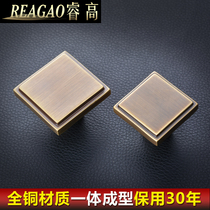 Pure copper handle Chinese cabinet door handle wardrobe kitchen door American handle black square drawer handle single hole