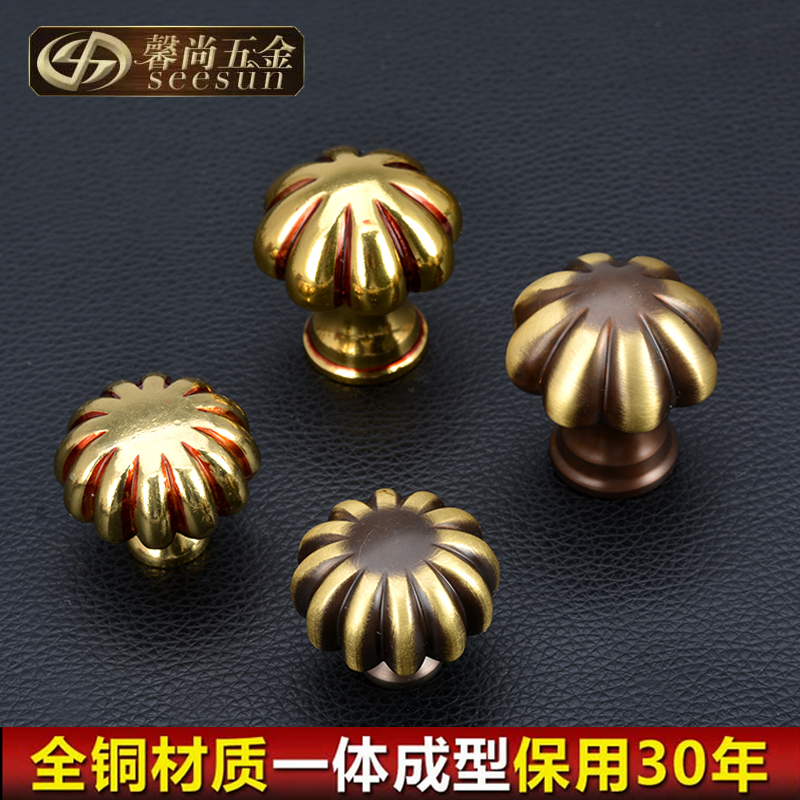 Pure copper handle closet door solid European style cabinet door wardrobe cabinet retro large size full copper drawer round handle single hole