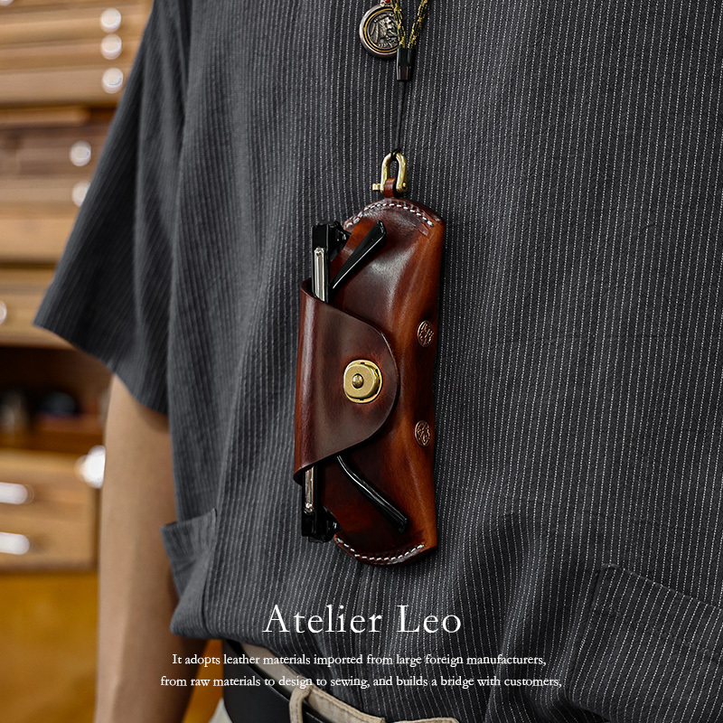 American Retro Vegetable-Tanned Leather Glasses Case for Men, Portable Lanyard, Genuine Leather Myopia Glasses, Sunglasses Storage Box, Sunglasses