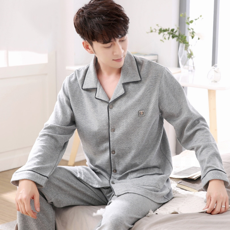 Pajamas men's long-sleeved cotton spring and autumn large size cotton autumn and winter trousers two-piece youth high-end home wear suit