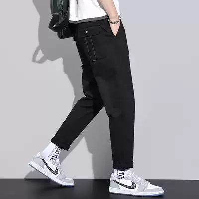 Spring casual pants men's loose straight tube elastic Korean trend tooling men's 2021 wild spring and autumn long pants men