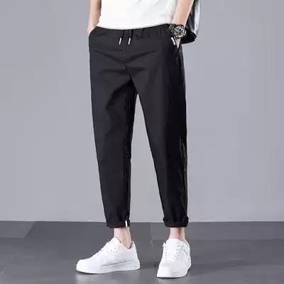 Summer casual pants men loose thin spring and autumn men's trend elastic sports ankle-length pants slim Harring pants men