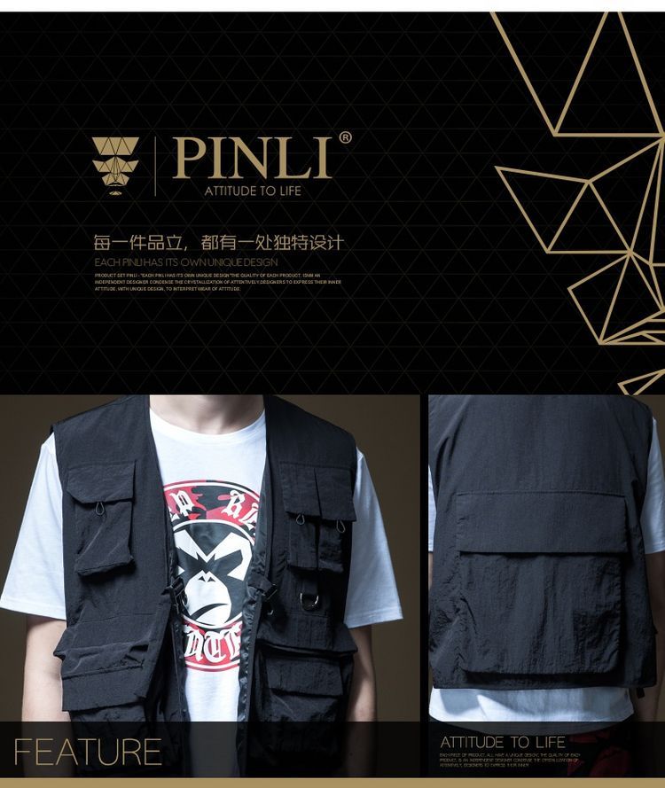 PINLI Pinli Mùa xuân Mới Nam Nhiều túi không tay Vest Quần áo bảo hộ lao động Vest hợp thời trang B191307224 - Lót