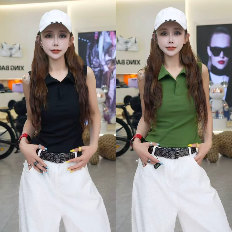 American Style Spicy Girl Polo Collar Sleeveless Vest for Women 2026 Summer New Slim Fit Slimming Outerwear Elegant Age-Reducing Top American Style Spicy Girl Polo Collar Sleeveless Vest for Women 2026 Summer New Slim Fit Slimming Outerwear Elegant Age-Reducing Top