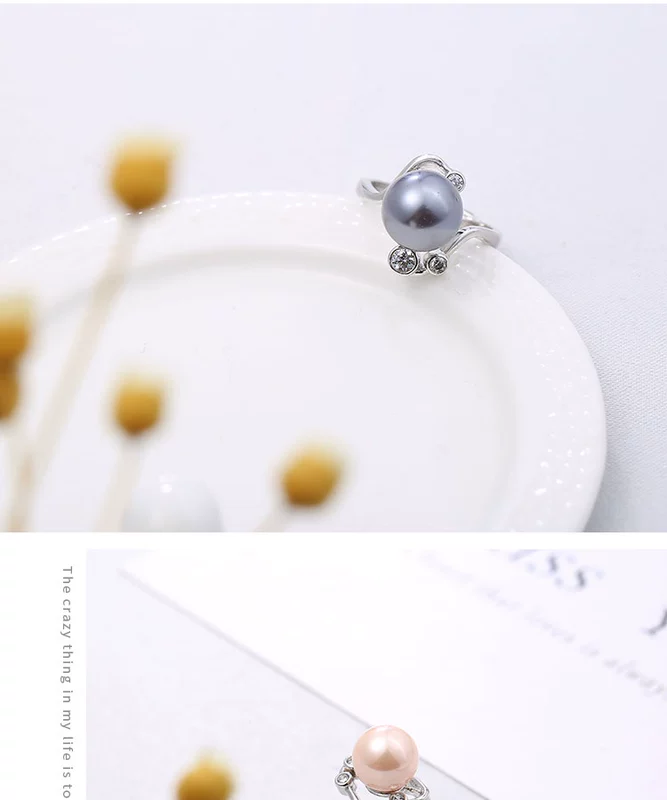 Nhẫn ngọc trai nữ S925 sterling bạc mở nhẫn cặp thời trang hoang dã đơn giản trang sức tự nhiên vỏ hạt nhẫn nhẫn đuôi nhỏ - Nhẫn
