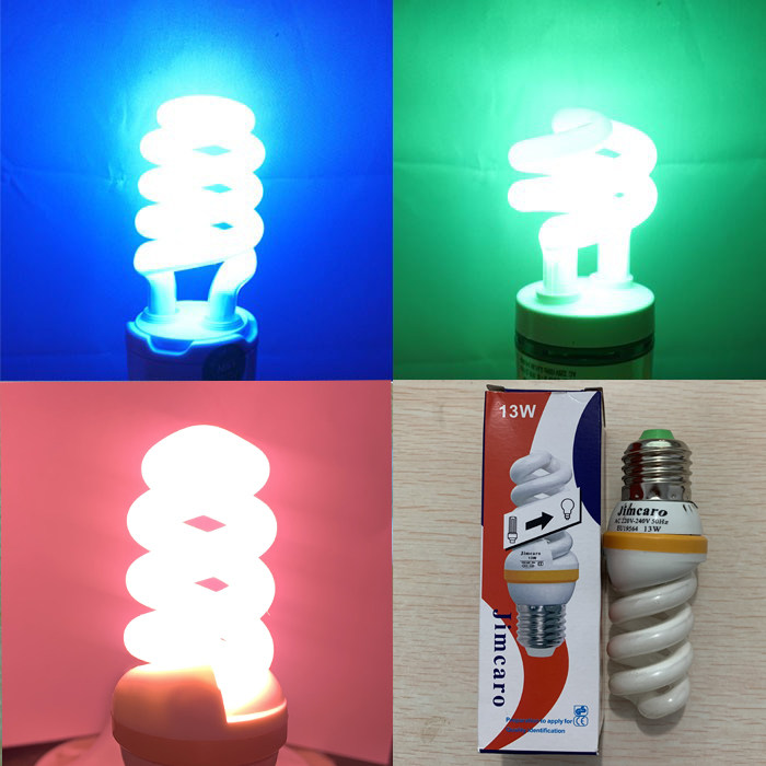 2U straight tube spiral E27 screw mouth energy-saving lamp blue light green light 9W13W decorative color energy-saving light bulb