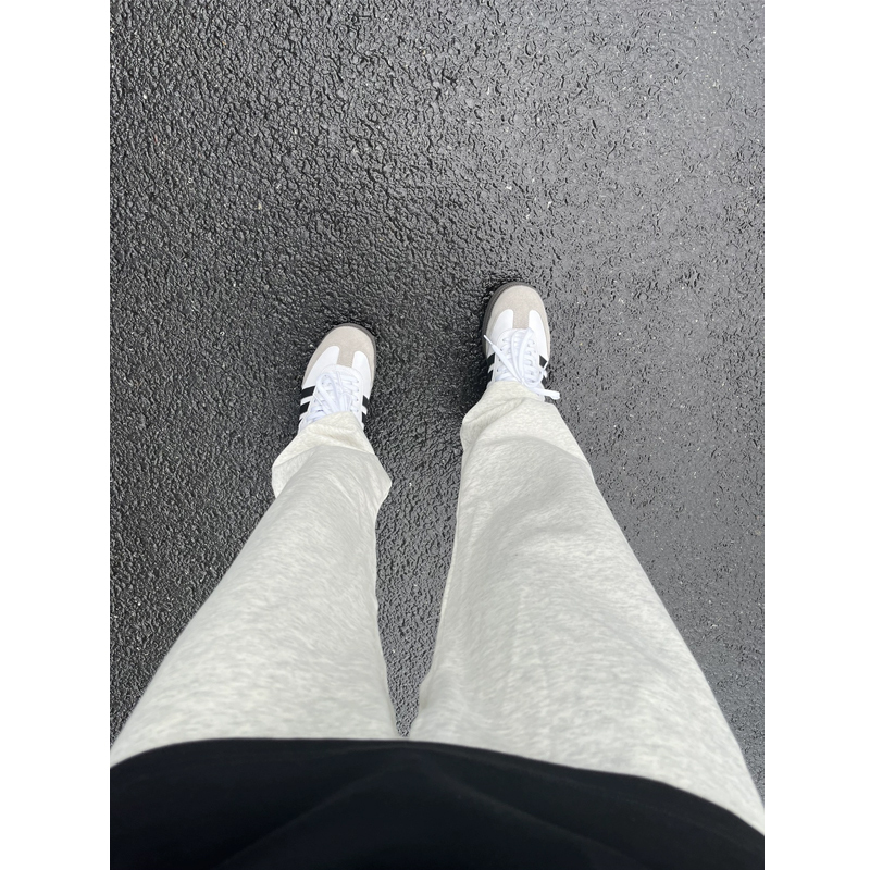 Afff Men's Sweatpants for Spring and Autumn, American-Style Straight Loose Casual Pants, White Floral Gray Sports Pants, Versatile Long Trousers