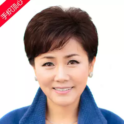 Wig female short hair short curly hair fluffy middle-aged and elderly wig real hair wig short hair female wig set realistic