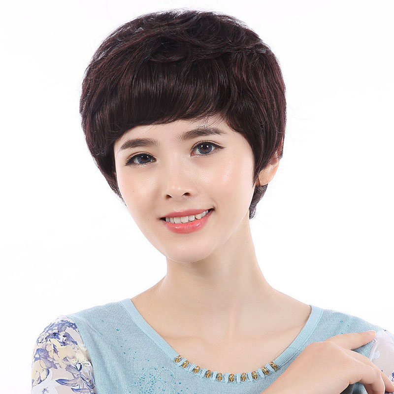 Real Hair Wig woman short hair real person short curly hair repairs to face diagramded mid-aged whole top wig headgear