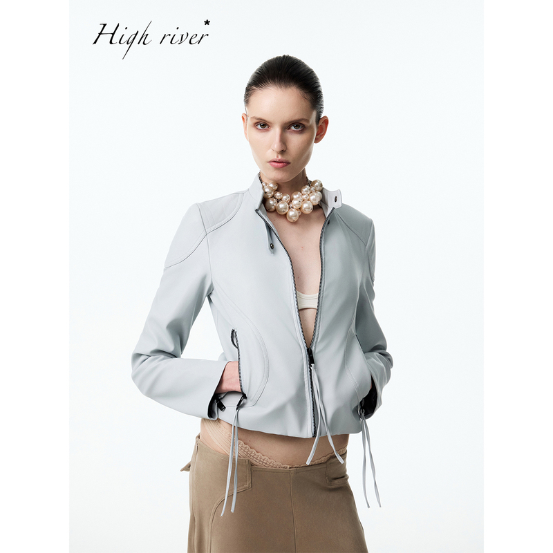 High River 26Aw-Baby Blue Waist-Cinching Decorative Machine with Stitching Detail ⻋ Jacket ⽪ ⾐ Jacket Zipper High River 26Aw-Baby Blue Waist-Cinching Decorative Machine with Stitching Detail ⻋ Jacket ⽪ ⾐ Jacket Zipper