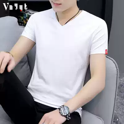 Summer men short sleeve T-shirt men Korean slim base shirt trend V collar casual solid color T-shirt half sleeve shirt