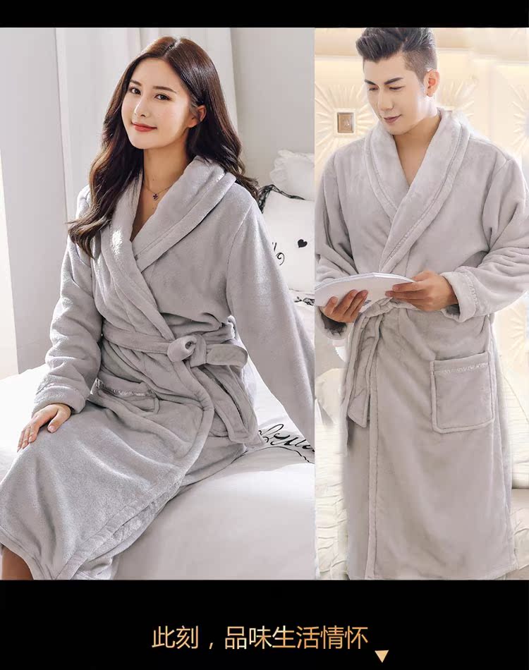 Bộ đồ ngủ mùa đông dày san hô lông cừu cộng với áo ngủ dài cộng với phân bón XL nam mùa thu và mùa đông mẫu áo choàng tắm nữ áo choàng ngủ